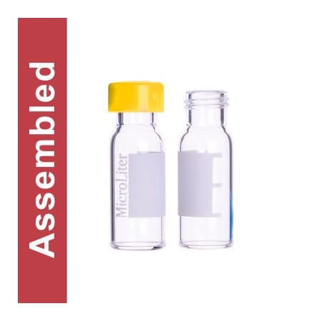 Cp Lab Safety. Wheaton MicroLiter Clear Screw Thread Vial Kit Yellow 9mm Cap Precut PTFE/Silicone Septa 100pk 09-1235Y-A